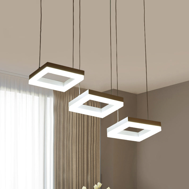 Modern Acrylic Square Chandelier - Black/White Pendant Light with 3 Bulbs