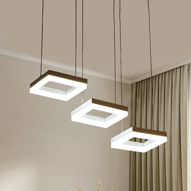 Modern Acrylic Square Chandelier - Black/White Pendant Light with 3 Bulbs