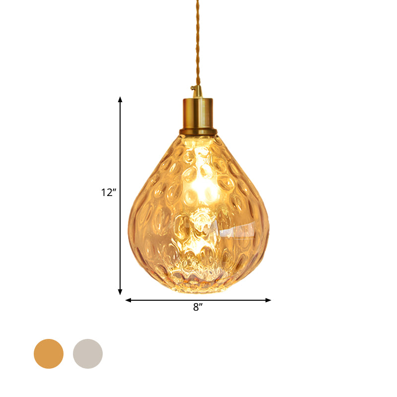 Modernist Lattice Glass Teardrop Pendant Light With Amber/Smoky Bulb Hangs Elegantly