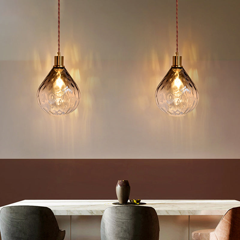 Modern Teardrop Pendant Light with Lattice Glass - Amber/Smoky - 1 Bulb Hanging Fixture