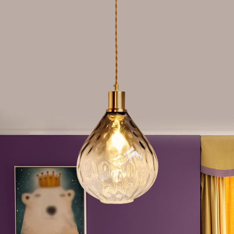 Modernist Lattice Glass Teardrop Pendant Light With Amber/Smoky Bulb Hangs Elegantly