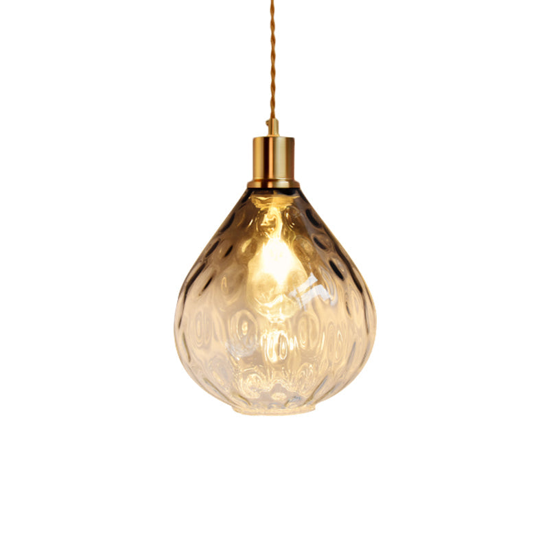 Modernist Lattice Glass Teardrop Pendant Light With Amber/Smoky Bulb Hangs Elegantly