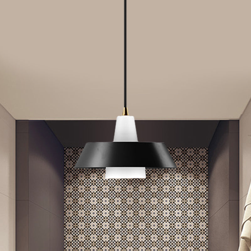 Minimalist Metallic Pendant Lamp: Black/White/Green Capped Hanging Lighting for Bedroom