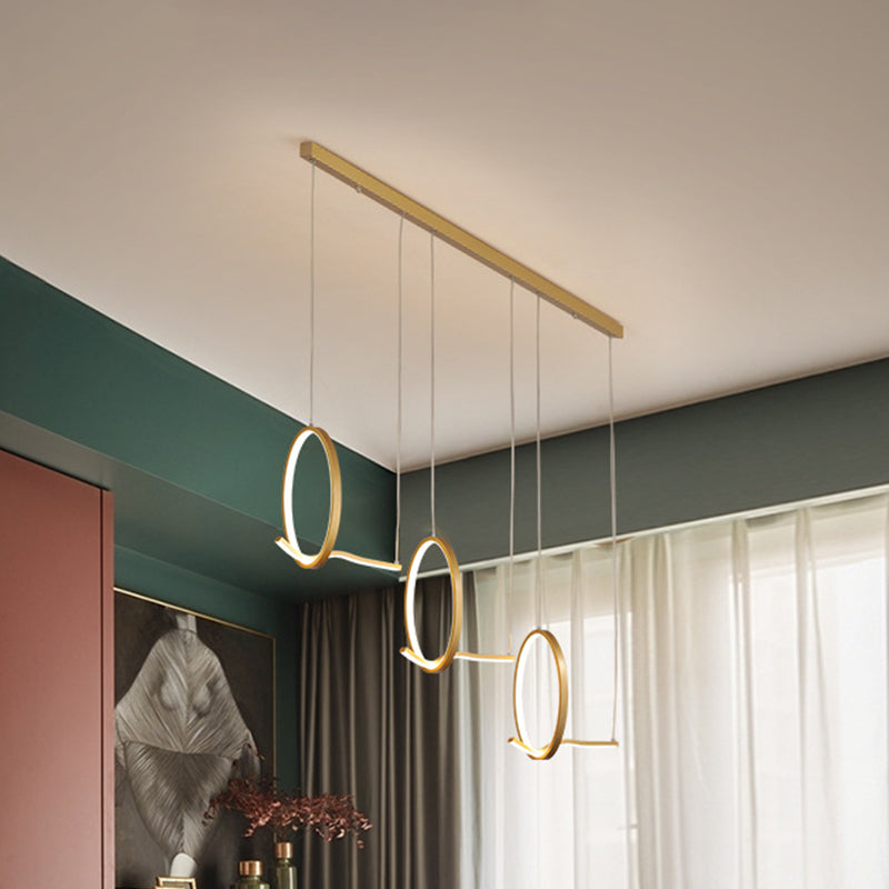 Lustre moderne à 3 anneaux en métal avec kit d'éclairage suspendu à LED en noir/or - Lumière chaude/blanche
