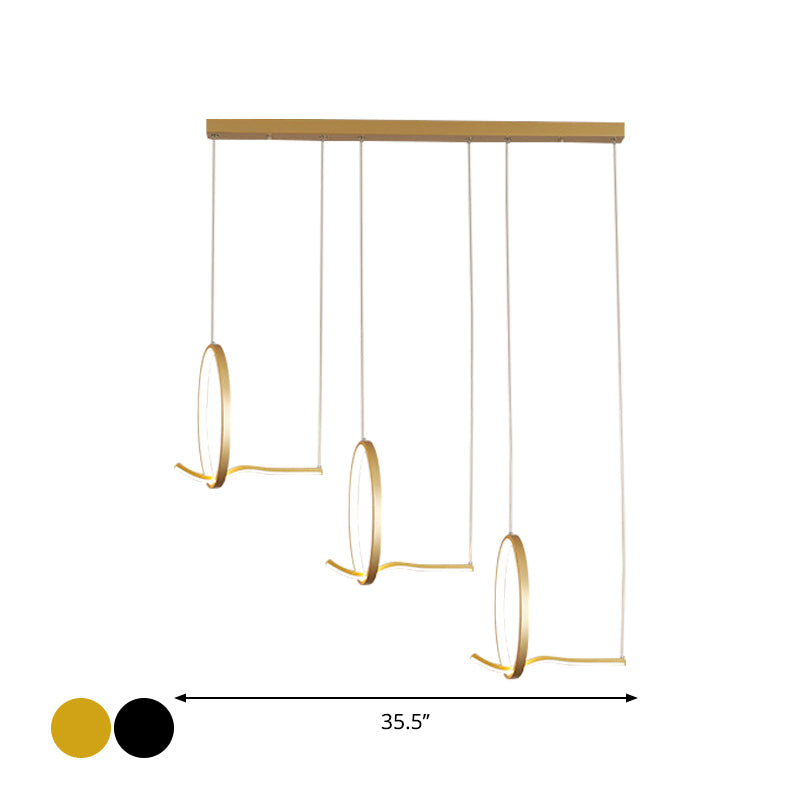 Lustre moderne à 3 anneaux en métal avec kit d'éclairage suspendu à LED en noir/or - Lumière chaude/blanche