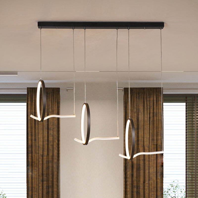 Lustre moderne à 3 anneaux en métal avec kit d'éclairage suspendu à LED en noir/or - Lumière chaude/blanche