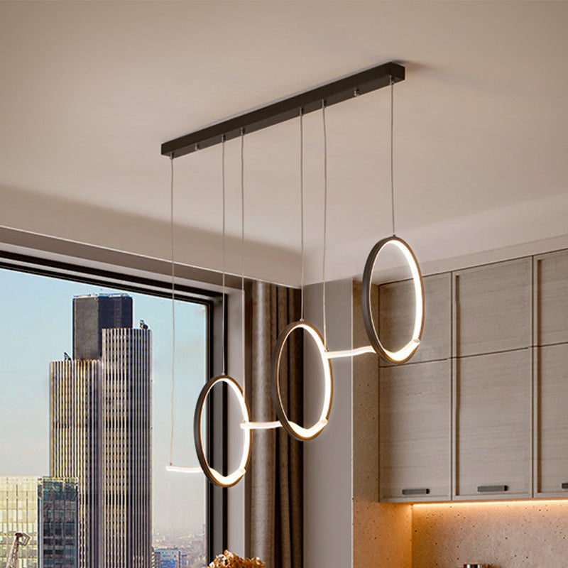Lustre moderne à 3 anneaux en métal avec kit d'éclairage suspendu à LED en noir/or - Lumière chaude/blanche