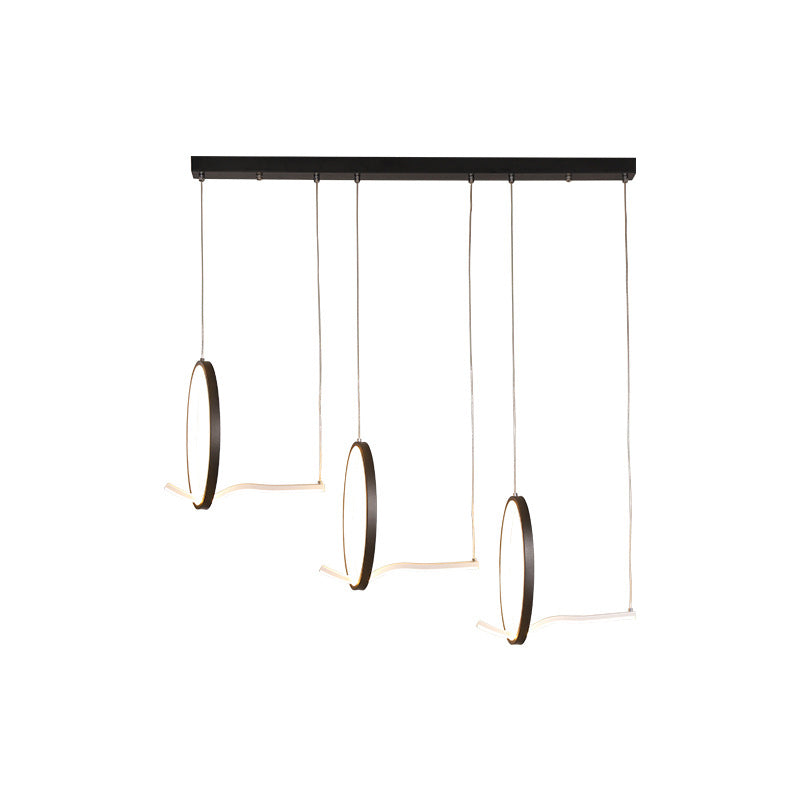 Lustre moderne à 3 anneaux en métal avec kit d'éclairage suspendu à LED en noir/or - Lumière chaude/blanche