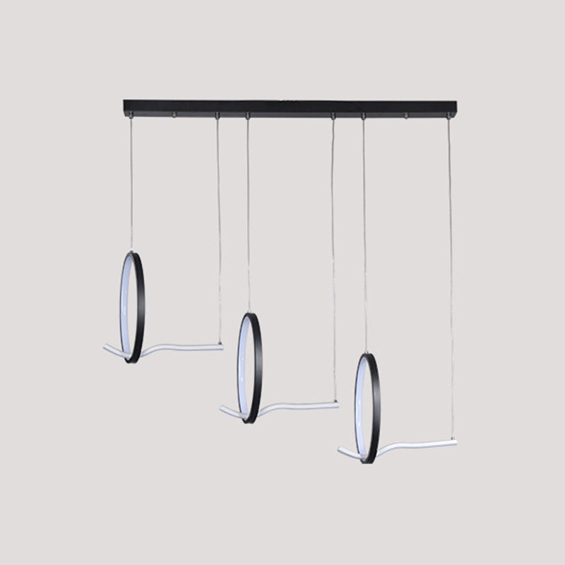 Lustre moderne à 3 anneaux en métal avec kit d'éclairage suspendu à LED en noir/or - Lumière chaude/blanche
