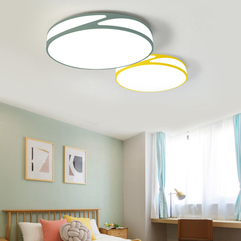 14"/18"/21.5" Round Flush Mount Macaron Loft Acrylic Ceiling Light in Blue/Green/Pink/Yellow for Kid's Room