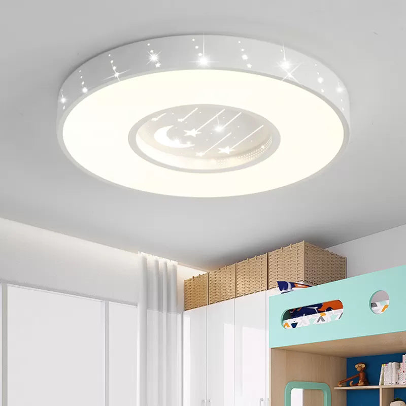 Metal Round Flush Light: Starry Ceiling Mount for Girls' Bedroom in White