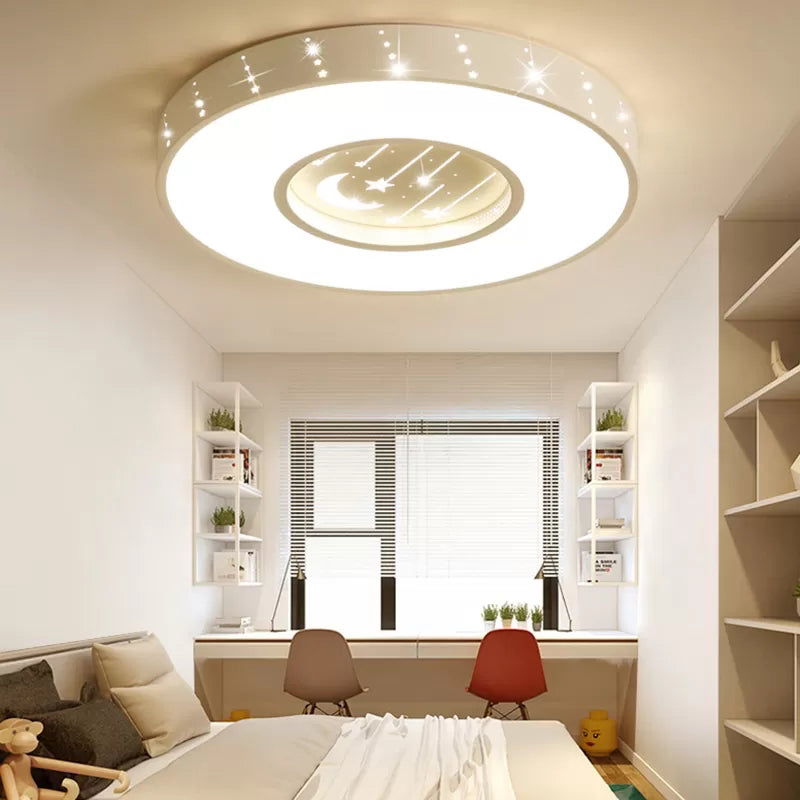 Metal Round Flush Light: Starry Ceiling Mount for Girls' Bedroom in White