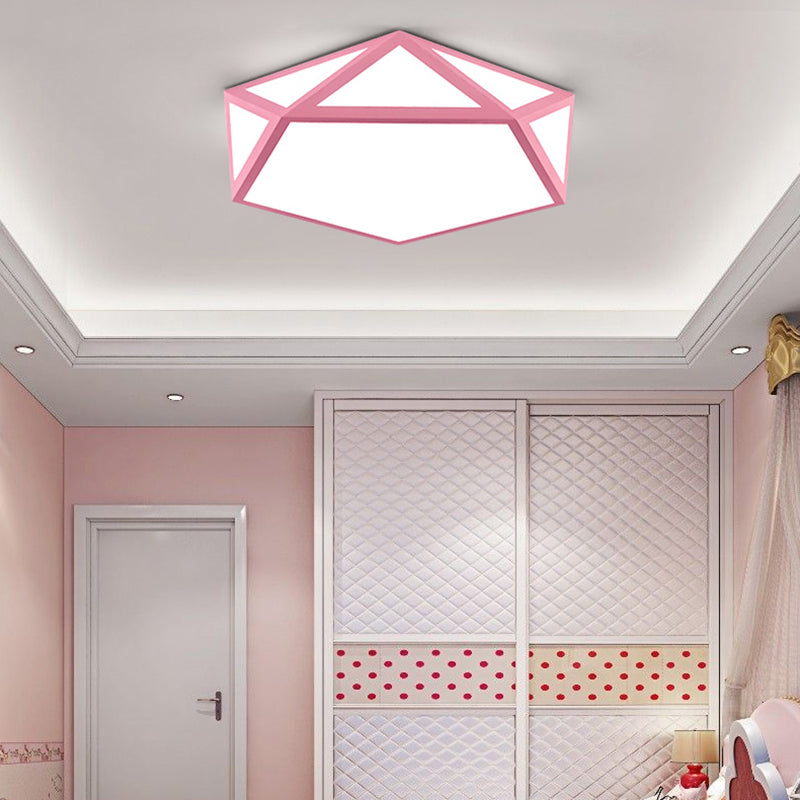 Kid Bedroom Macaron Acrylic Pentagon Ceiling Light with Metal Guard - Space-saving Loft Ceiling Mount