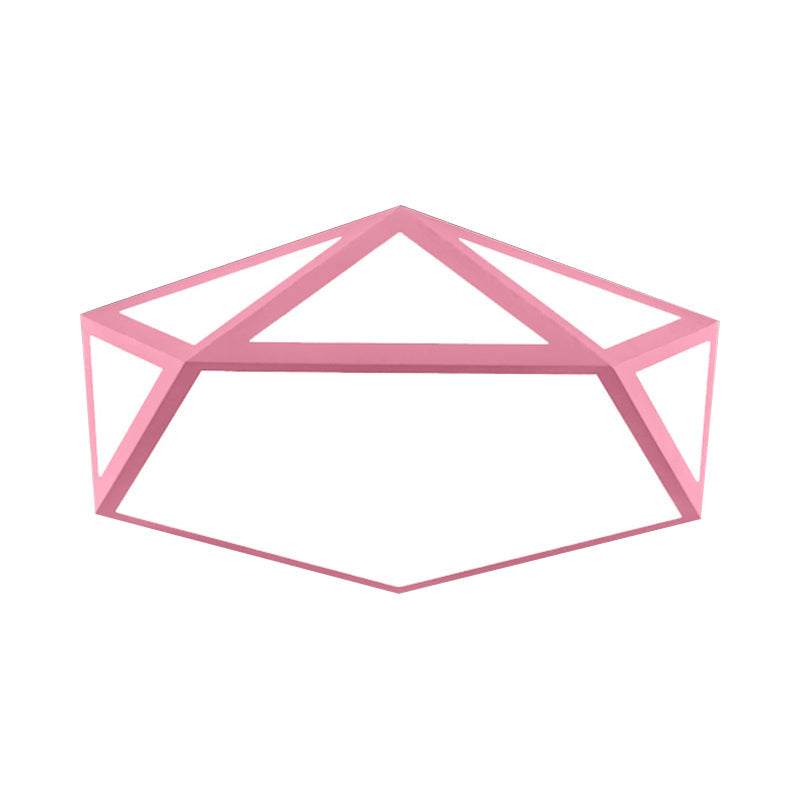Kid Bedroom Macaron Acrylic Pentagon Ceiling Light with Metal Guard - Space-saving Loft Ceiling Mount