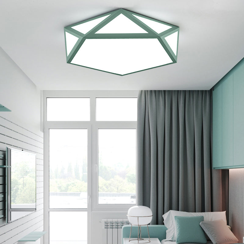 Kid Bedroom Macaron Acrylic Pentagon Ceiling Light with Metal Guard - Space-saving Loft Ceiling Mount