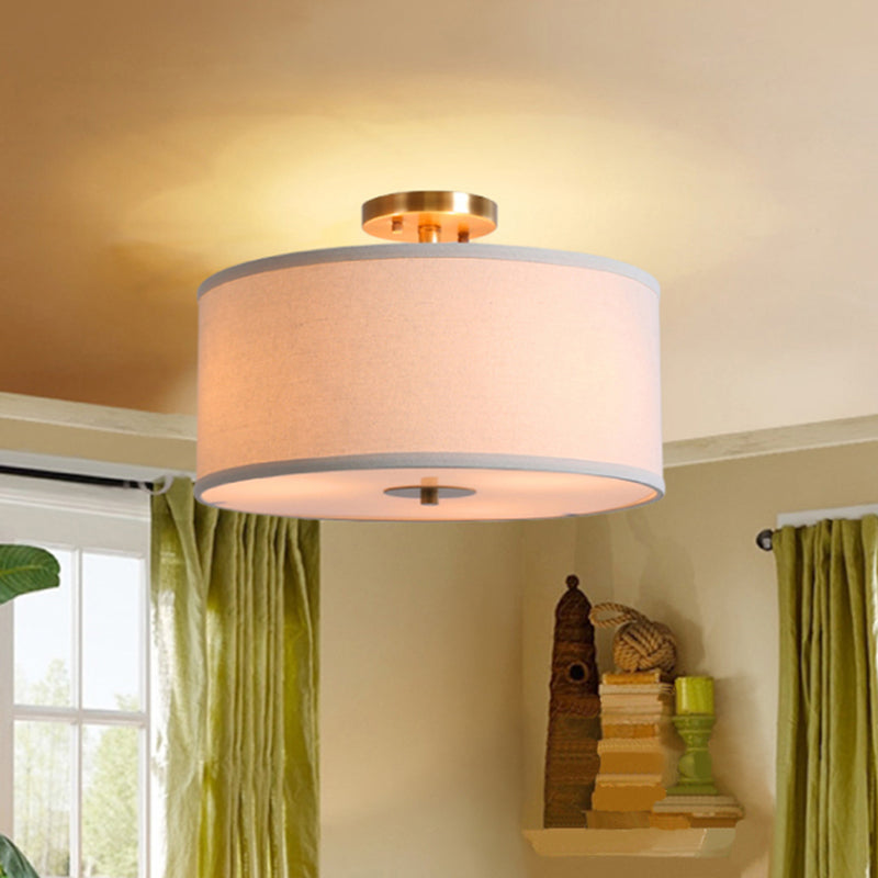 Contemporary Round Fabric Ceiling Lamp for Child's Bedroom - Semi Flushmount Light