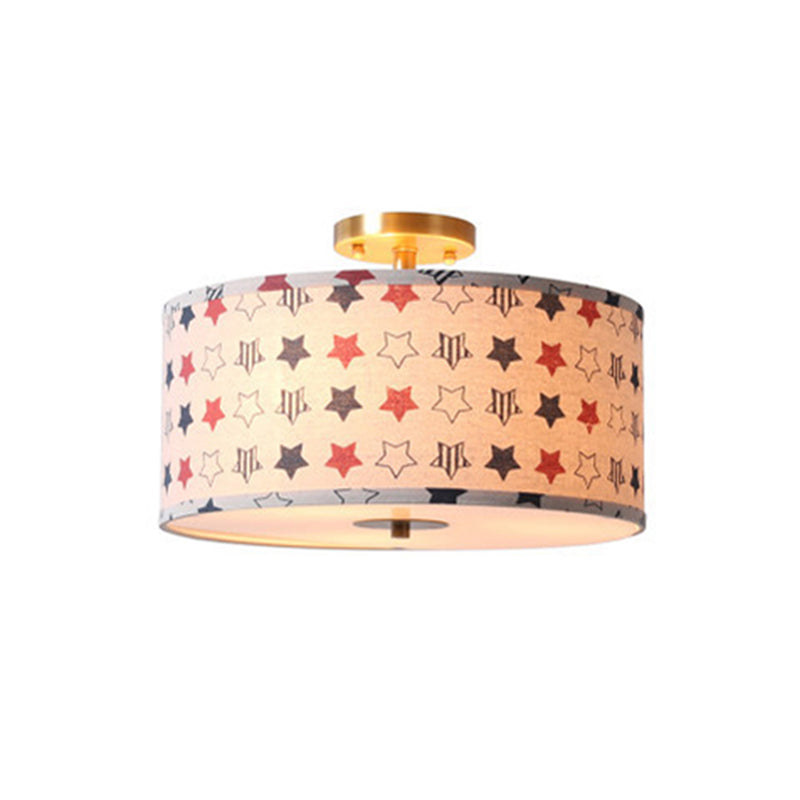 Contemporary Round Fabric Ceiling Lamp for Child's Bedroom - Semi Flushmount Light