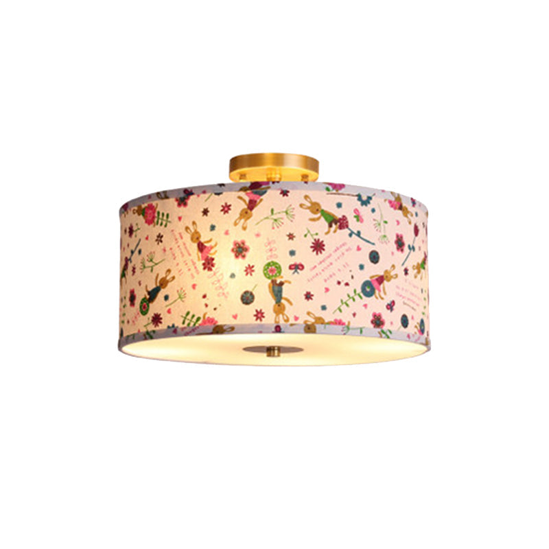 Contemporary Round Fabric Ceiling Lamp for Child's Bedroom - Semi Flushmount Light