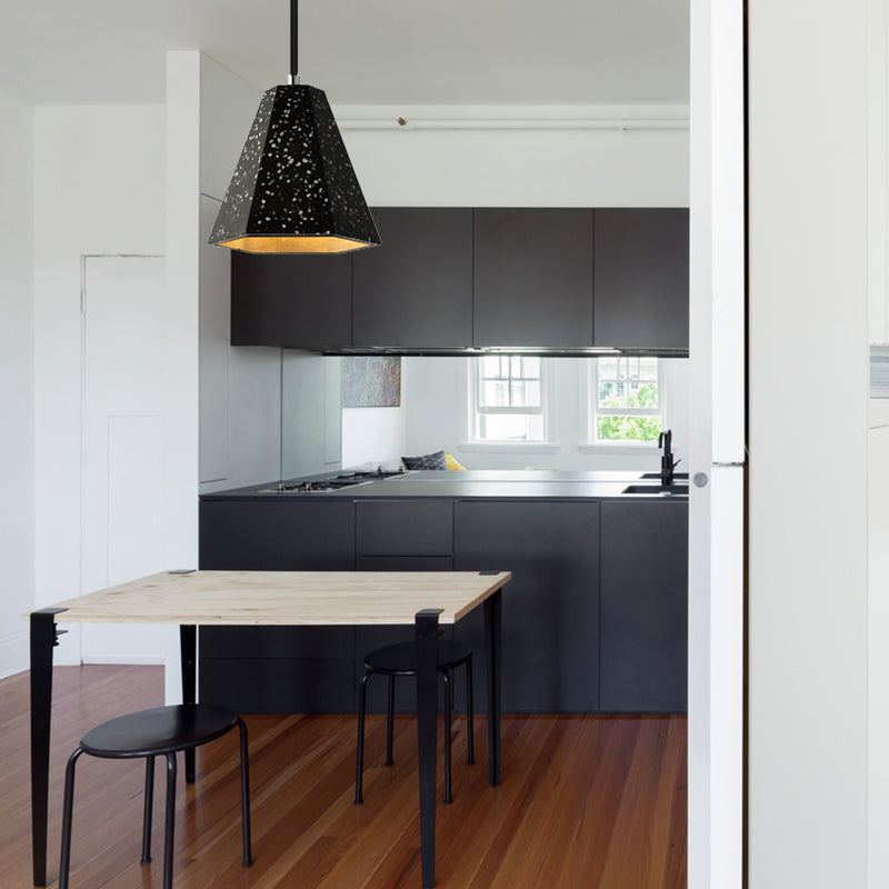 Geometric Cement Pendant Light - 1 Light Simplicity Hanging Light (Black/White/Yellow)