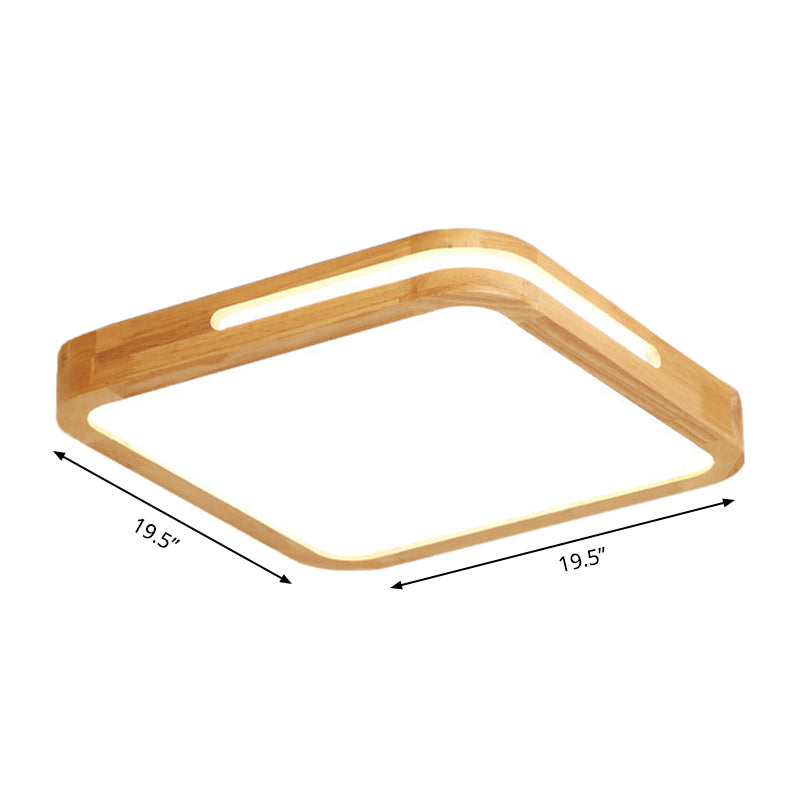 Japanese Style Wood and Acrylic LED Square Flush Ceiling Lamp in Beige - 16"/19.5" Wide