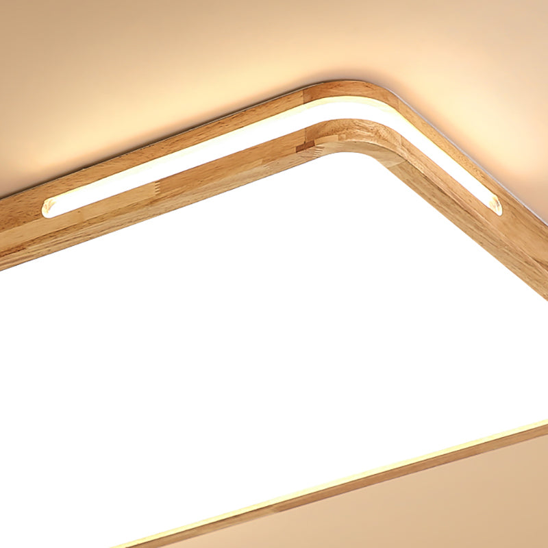 Japanese Style Wood and Acrylic LED Square Flush Ceiling Lamp in Beige - 16"/19.5" Wide
