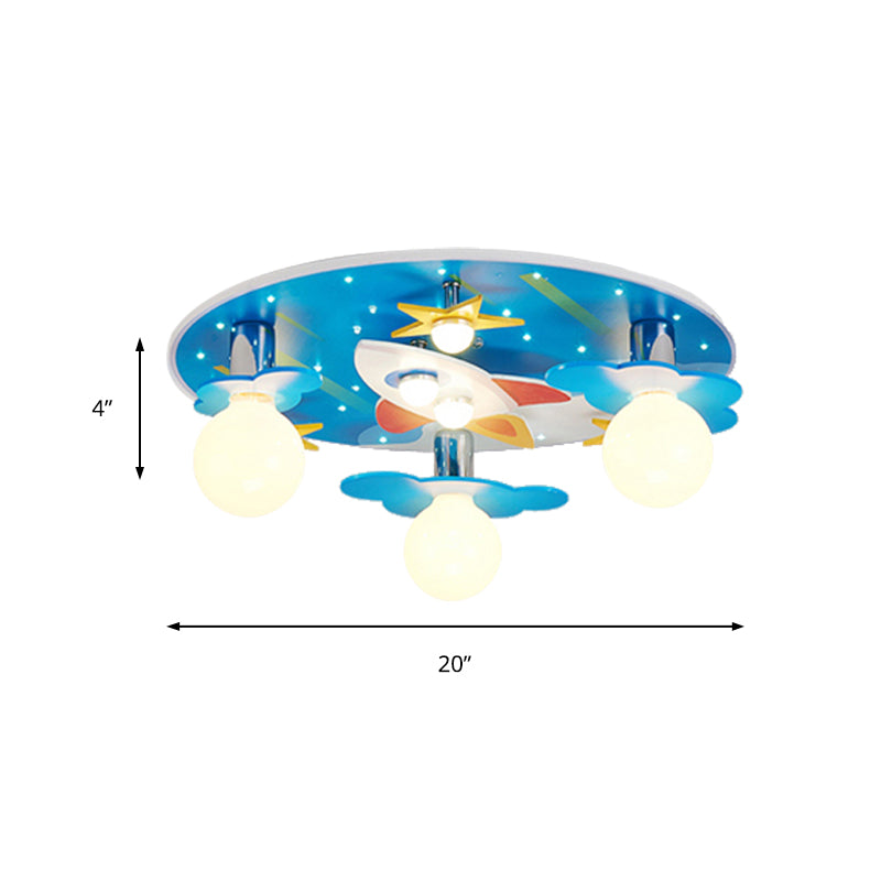Wooden Blue Kids Spaceship Ceiling Lamp for Kindergarten