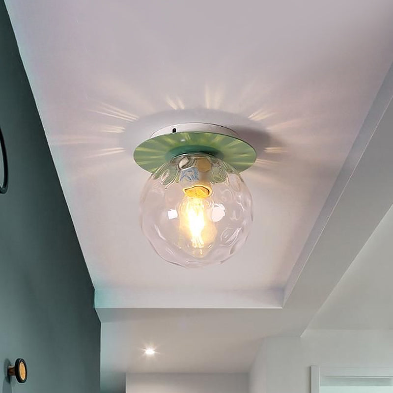 Nordic 1 Head Orb Light Fixture with Clear Hammered Glass Shade - Stylish Gray/White/Green/Wood Finish