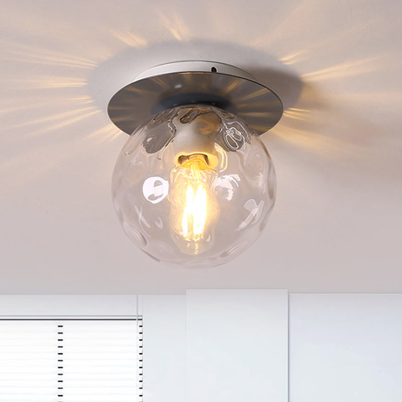 Nordic 1 Head Orb Light Fixture with Clear Hammered Glass Shade - Stylish Gray/White/Green/Wood Finish