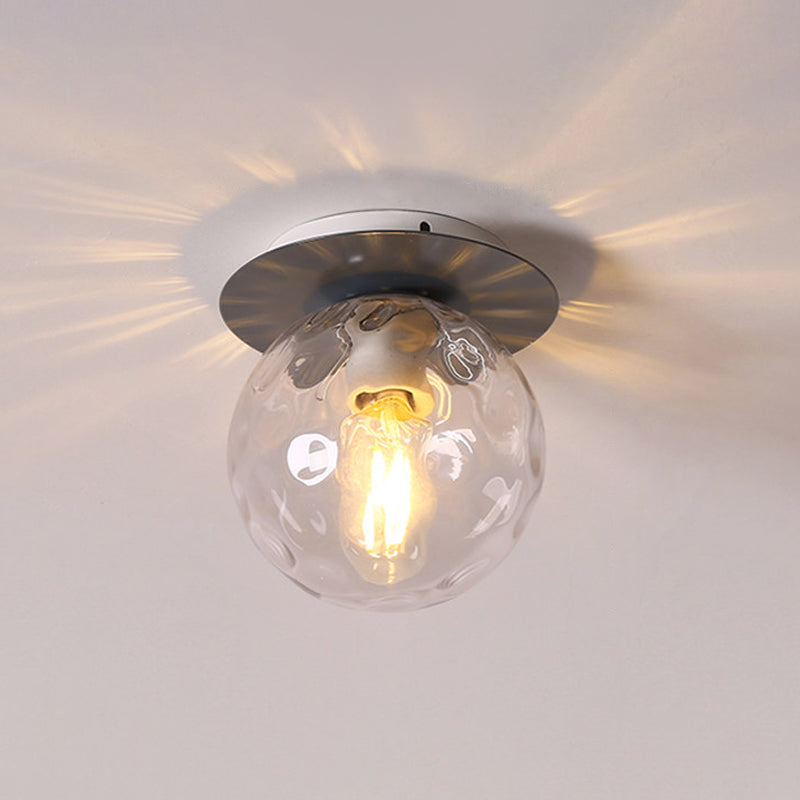 Nordic 1 Head Orb Light Fixture with Clear Hammered Glass Shade - Stylish Gray/White/Green/Wood Finish