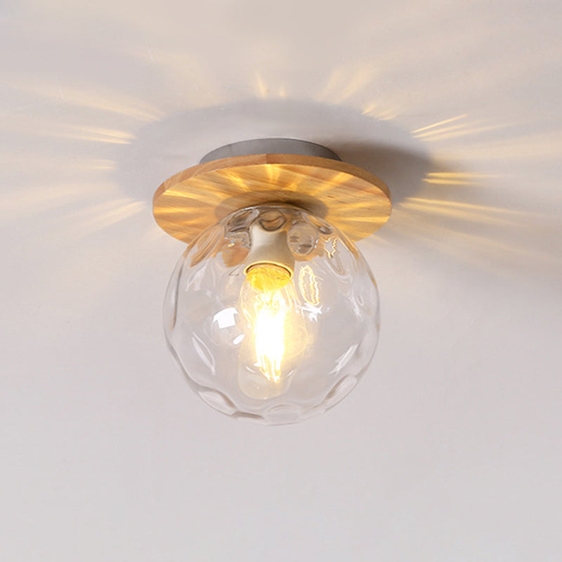 Nordic 1 Head Orb Light Fixture with Clear Hammered Glass Shade - Stylish Gray/White/Green/Wood Finish