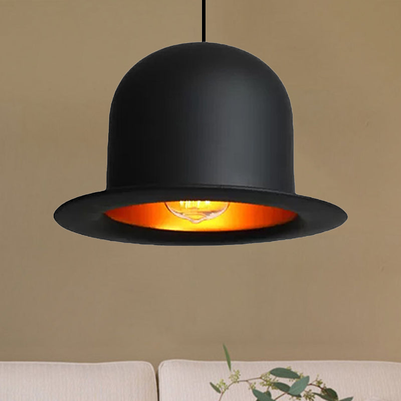 Modern Black Metal Pendant Light for Dining Room - Hat Ceiling Hanging Light, 6.5"/7" Wide