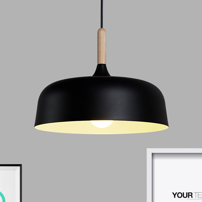 Sleek Metal Bowl Ceiling Lamp - Simple Style, 1 Light Black/White Pendant Light for Dining Room - 12.5"/19" Wide