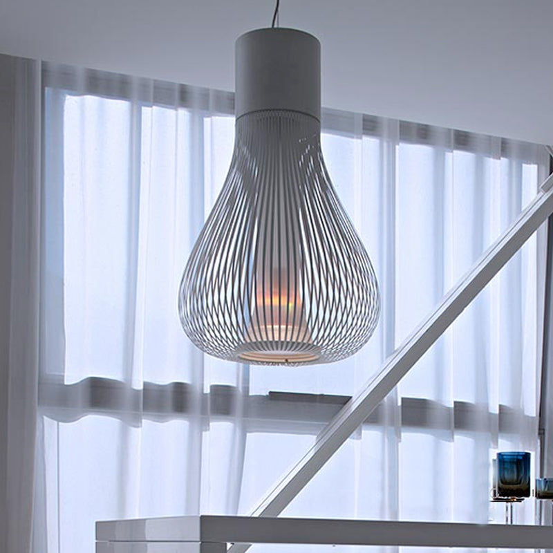 Gourd Wire Cage Pendant Ceiling Lamp - Contemporary Metal Design With Inner Cylinder Shade 1 Light