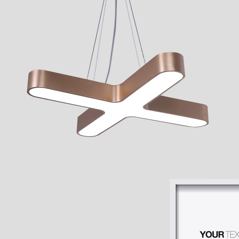 Modern White/Black/Gold Cross Hanging Lamp - 23.5"/35.5" Wide LED Pendant Light with Opaline Diffuser for Office