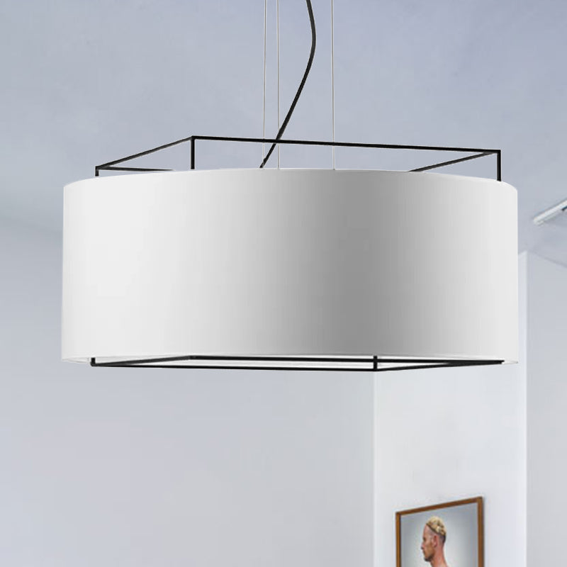 Modern Fabric Led Drum Pendant Light In White/Black Hanging Ceiling Fixture