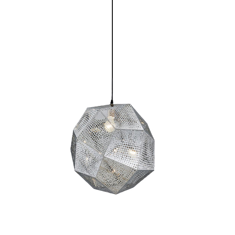 Suspension à facettes en forme de globe de 10 po/12,5 po/19 po de largeur – Métal contemporain, 1 lampe – Argent/Or/Or rose