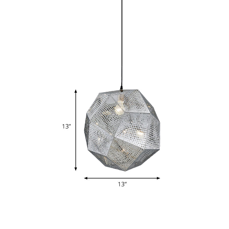Suspension à facettes en forme de globe de 10 po/12,5 po/19 po de largeur – Métal contemporain, 1 lampe – Argent/Or/Or rose