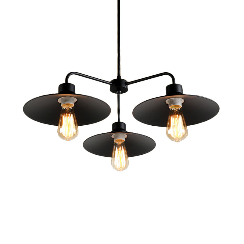 Lustre industriel rond noir - Style vintage, finition métallique, avec tige de suspension - 3/5 lumières