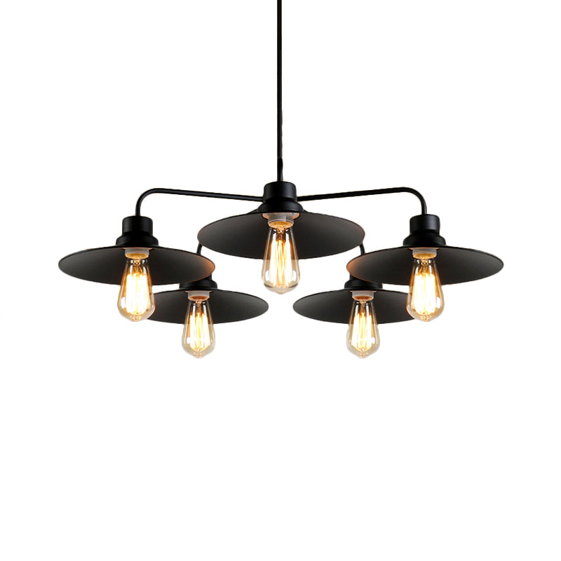 Lustre industriel rond noir - Style vintage, finition métallique, avec tige de suspension - 3/5 lumières