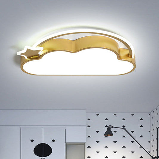 Cloud & Star LED Ceiling Light for Kid's Bedroom - Simple Pink/Gold Design