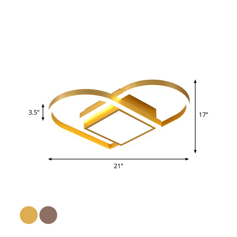 Gold/Coffee Acrylic LED Nordic Flush Mount Ceiling Light with Loving Heart Design - Warm/White Light