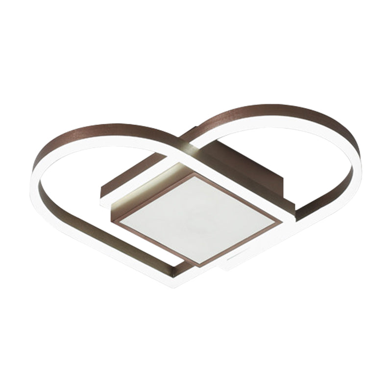 Gold/Coffee Acrylic LED Nordic Flush Mount Ceiling Light with Loving Heart Design - Warm/White Light