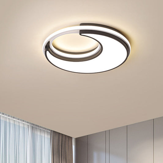 Black Minimalist Led Ceiling Lamp -Moon Flush Lighting Fixture For Bedroom Acrylic Design Warm/White