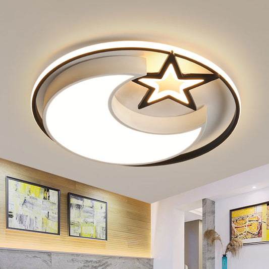 Contemporary Moon and Star LED Flush Light in Black - Ceiling Mounted for Bedroom