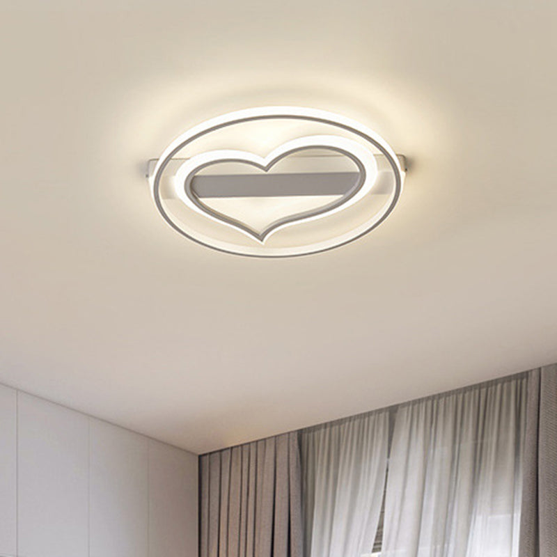 Ring Ceiling Lamp with Loving Heart Design and Acrylic Finish - Coffee/White LED Flushmount Lighting in Warm/White Light
