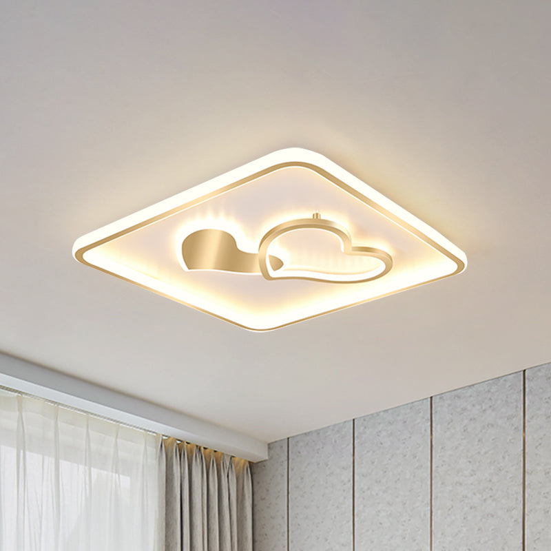 LED Flush Mount Ceiling Lamp Fixture - Acrylic Square Design, Gold, 16"/19.5" Width