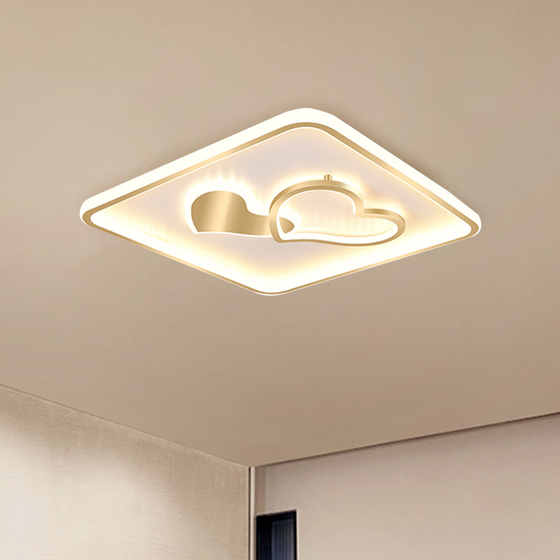 LED Flush Mount Ceiling Lamp Fixture - Acrylic Square Design, Gold, 16"/19.5" Width
