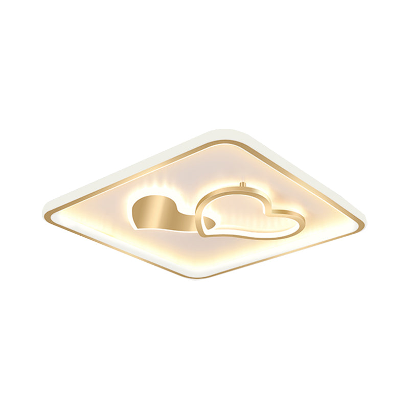 LED Flush Mount Ceiling Lamp Fixture - Acrylic Square Design, Gold, 16"/19.5" Width