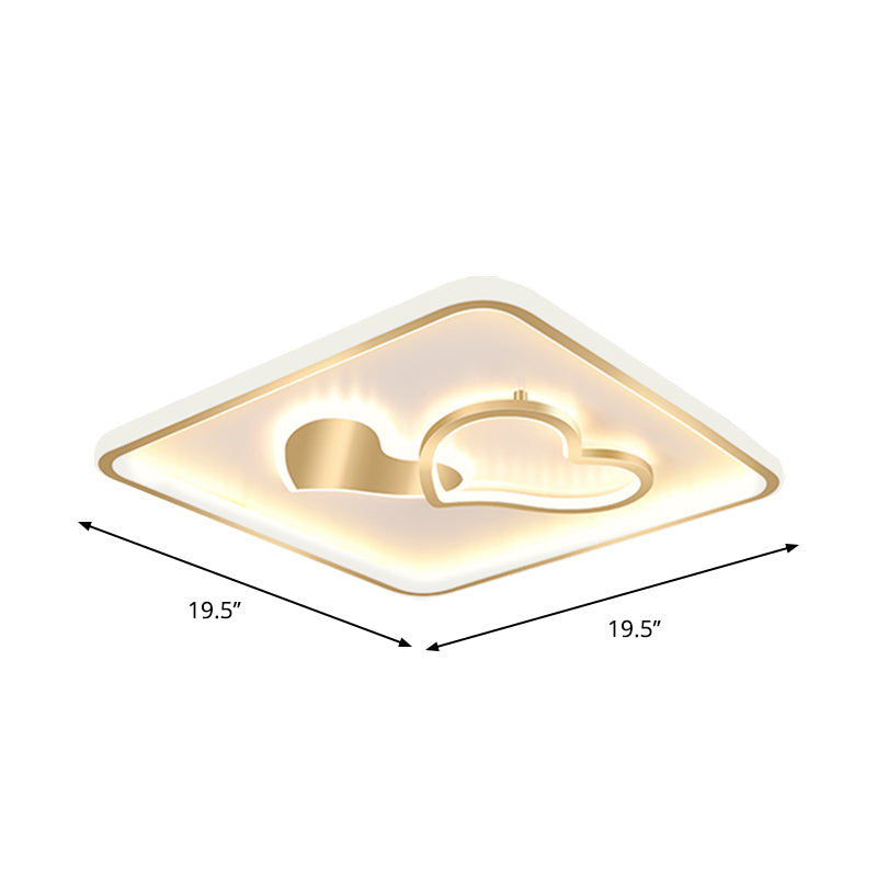 LED Flush Mount Ceiling Lamp Fixture - Acrylic Square Design, Gold, 16"/19.5" Width