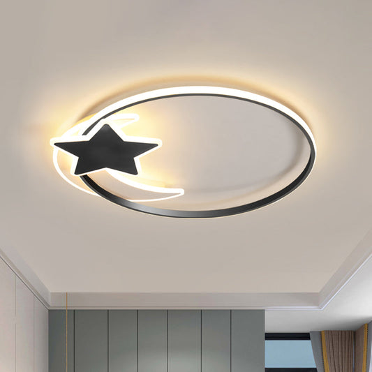 Scandinavian Black Flush Ceiling Light with LED Star and Moon Acrylic Features